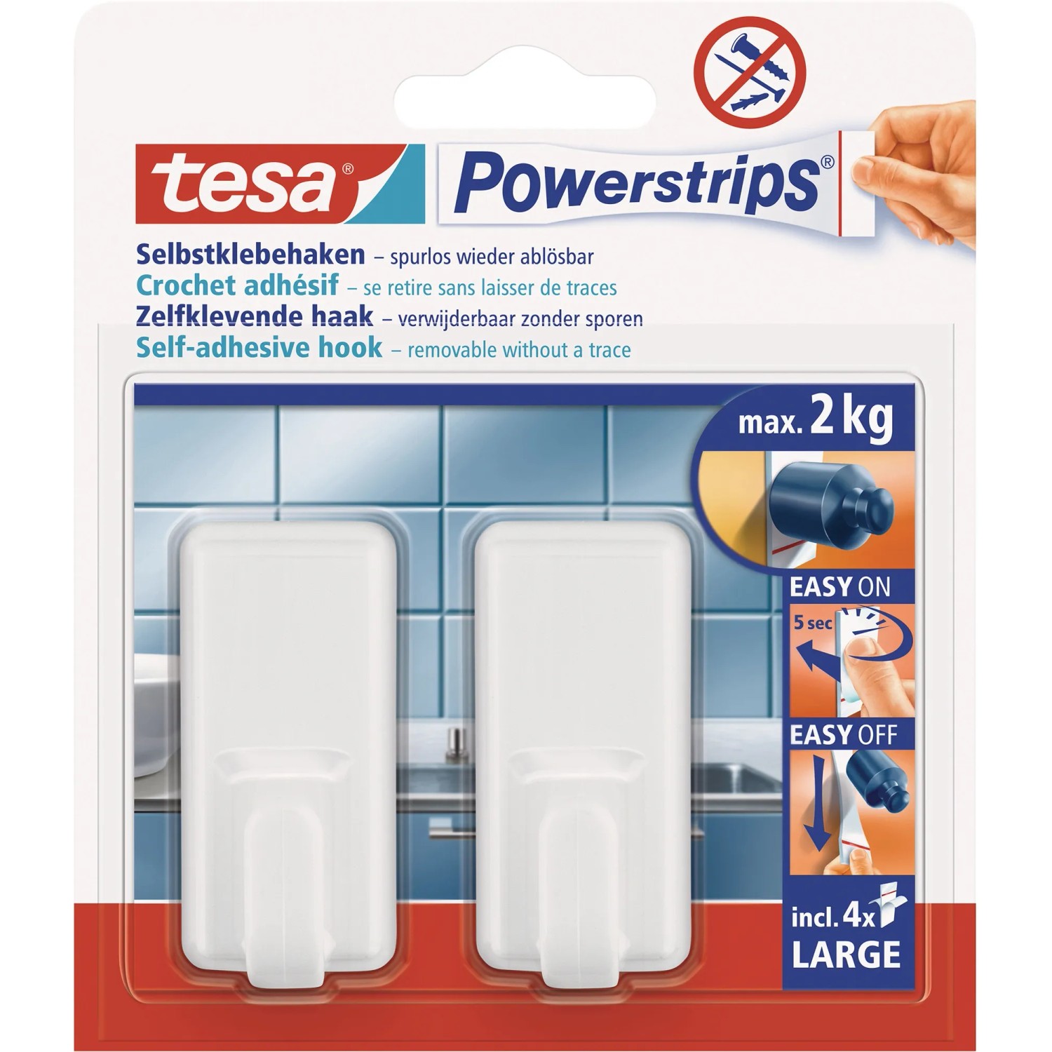 E-shop tesa Samolepiace háčiky Powerstrips L veľké obdĺžnikové, biela, 2 ks