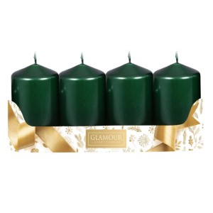 Sada adventných sviečok VALEC metalická lesklá zelená 5 x 9 cm, 4 ks