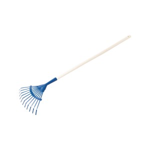 Malé hrable LUX s vejárom, modré, s drevenou násadou (85 cm), ideálne na lístie a záhradný odpad.