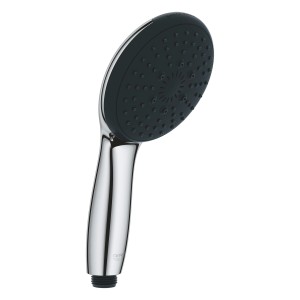 Ručná sprcha Grohe Vitalio Start, chróm, 3 prúdy, QuickFix. Okrúhla sprchová hlavica s čiernou plochou.