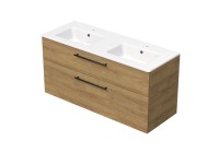 INTEDOOR Kúpeľ.skriňa+dvojumývadlo BEE, úchyt čierny, š. 121 cm, dub Hickory