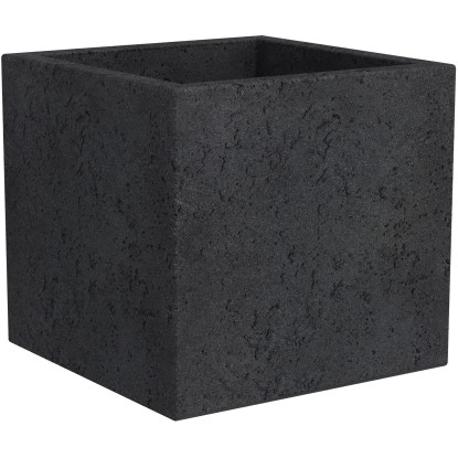 Štvorcový antracitový kvetináč Scheurich C-Cube 240 s betónovou štruktúrou, 28,5x28,5 cm.
