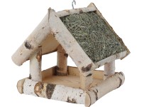 Kŕmidlo pre vtáčiky z brezy so strechou zo sena malé 25 cm x 25 cm x 26 cm