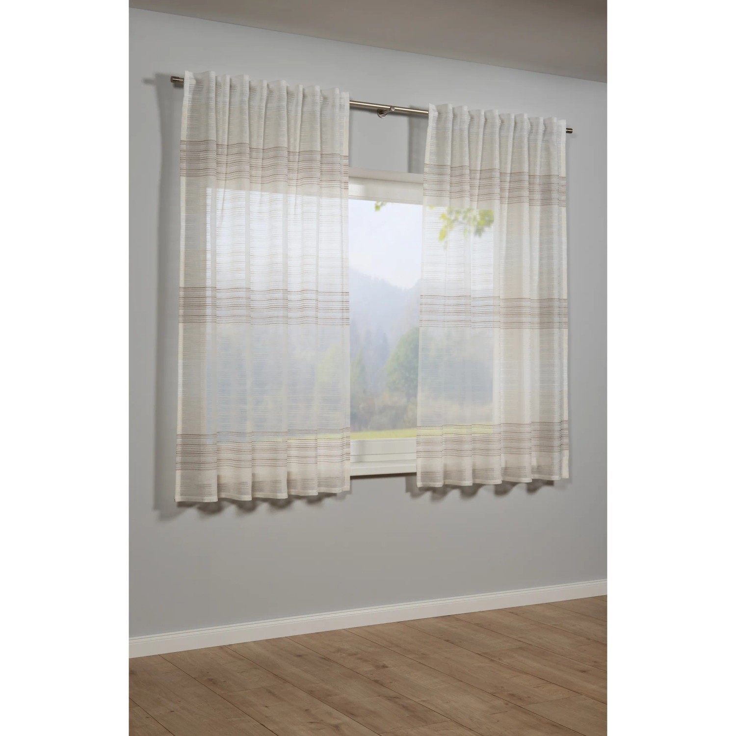 E-shop Bennetti Záclona so skrytými pútkami s pruhmi, béžová, 175 x 140 cm
