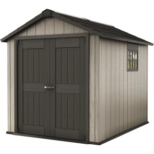 Keter plastový záhradný domček sivý, 5,86 m², s dvojkrídlovými dverami a oknom. Ideálny na uskladnenie v záhrade.