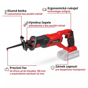 Einhell Power X-Change akumulátorová univerzálna píla TE-AP 18 Li-Solo (bez batérie): Kompaktná, červená chvostová píla s pílovým listom.