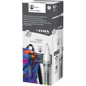 LYRA Mark All Marker, biely, permanentný fix pre všetky povrchy, okrúhly hrot 2 mm.