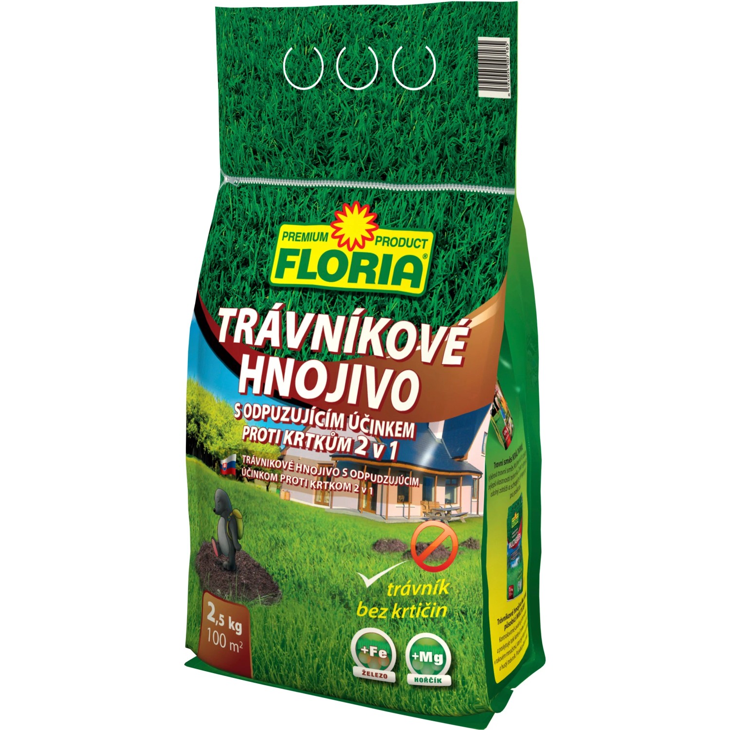 E-shop FLORIA PREMIUM Trávnikové hnojivo s odpudzujúcim účinkom proti krtkom 2v1, 2,5kg