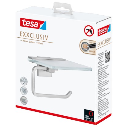 tesa Držiak toaletného papiera Exxclusiv s poličkou nezerový vzhľad