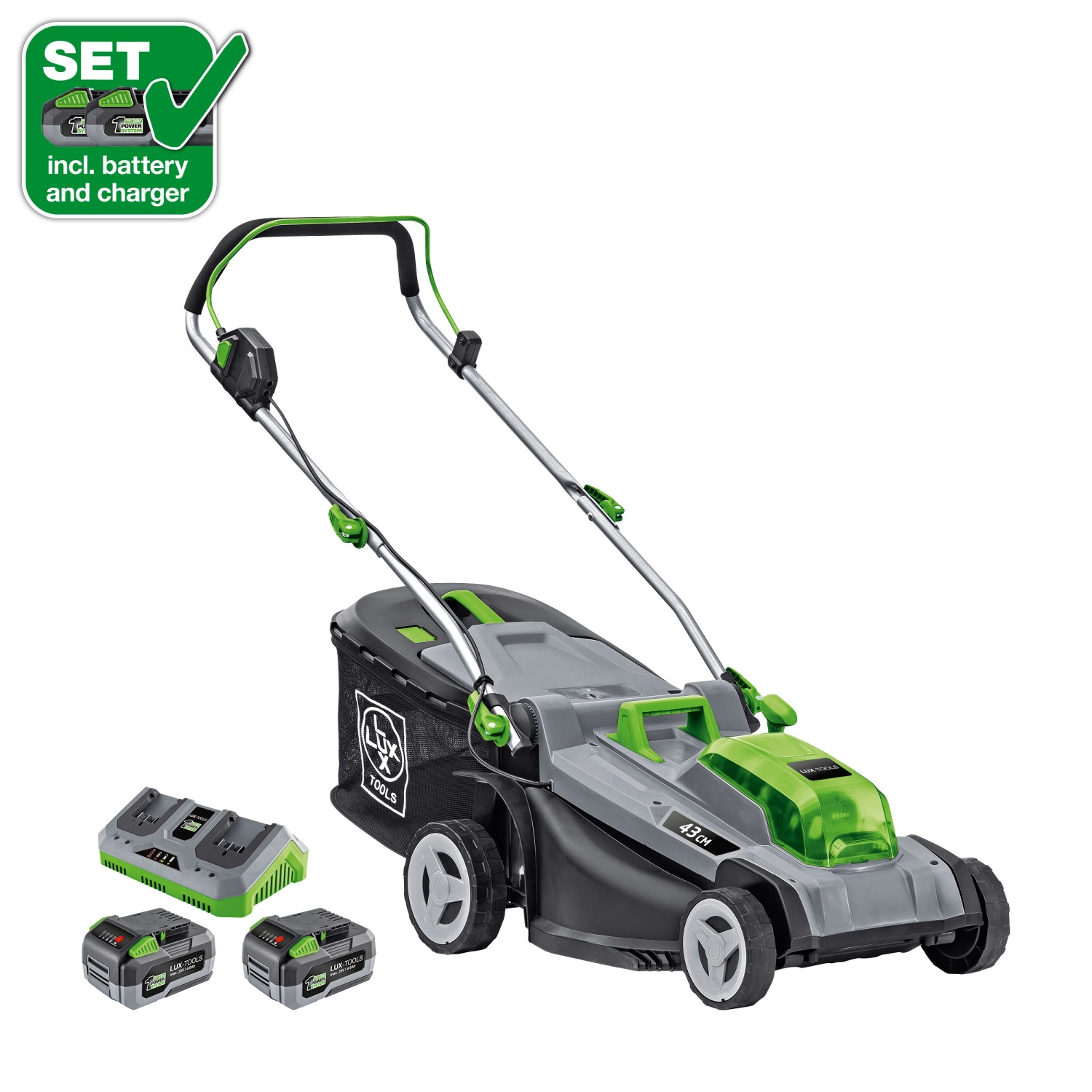 LUX-TOOLS 1 PowerSystem Aku kosačka na trávu A-RM-2x20/43 Set nakúpiť v OBI