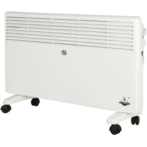 Biely mobilný konvektor El Fuego, 2000 W, s kolieskami. Elektrický ohrievač s termostatom.
