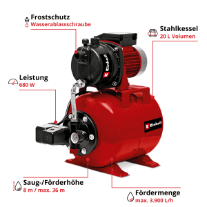 Einhell GC-WW 6839 domáca vodáreň, červené záhradné čerpadlo s oceľovou nádržou a výkonom 680 W.