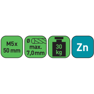 Napinák M5 x 50 mm, pozinkovaný, pre laná do 7 mm Ø, max. nosnosť 30 kg.
