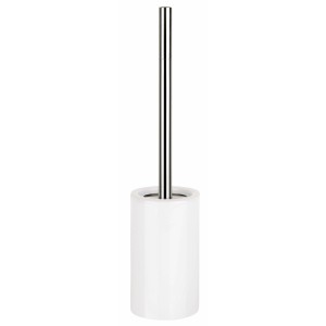 Biela WC súprava Spirella Tube Stoneware s nerezovou rukoväťou. WC kefa z kameniny.
