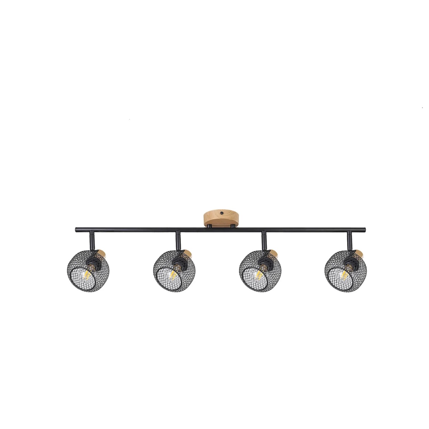E-shop Rabalux Stropné 4bod. svietidlo Grendel, buk/matná čierna, 75,5 x 14,5 x 17,5 cm