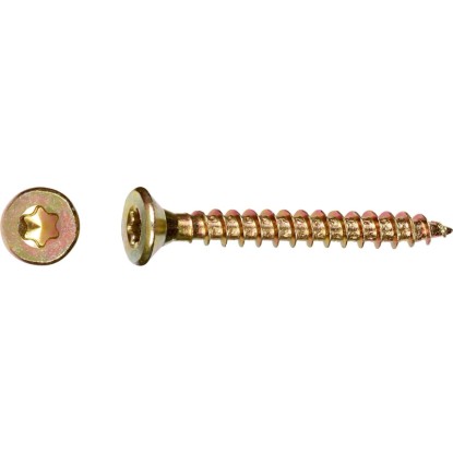 Uni skrutky so zápustnou hlavou TX25 plný závit žlto pozink. 5x25 mm, 200 ks