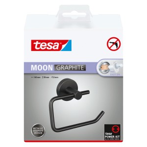 Držiak toaletného papiera Tesa Moon v grafitovej farbe na montáž na stenu bez vŕtania.