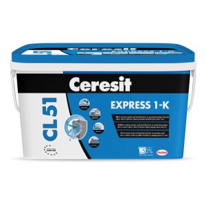 Vedro stavebnej izolácie Ceresit CL 51 Express 1-K, modro-biele. Ideálne pre izoláciu budov.