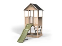 EXIT Drevený detský domček Panorama 500, šmykľavka, pieskovisko, 305,5x230x120cm