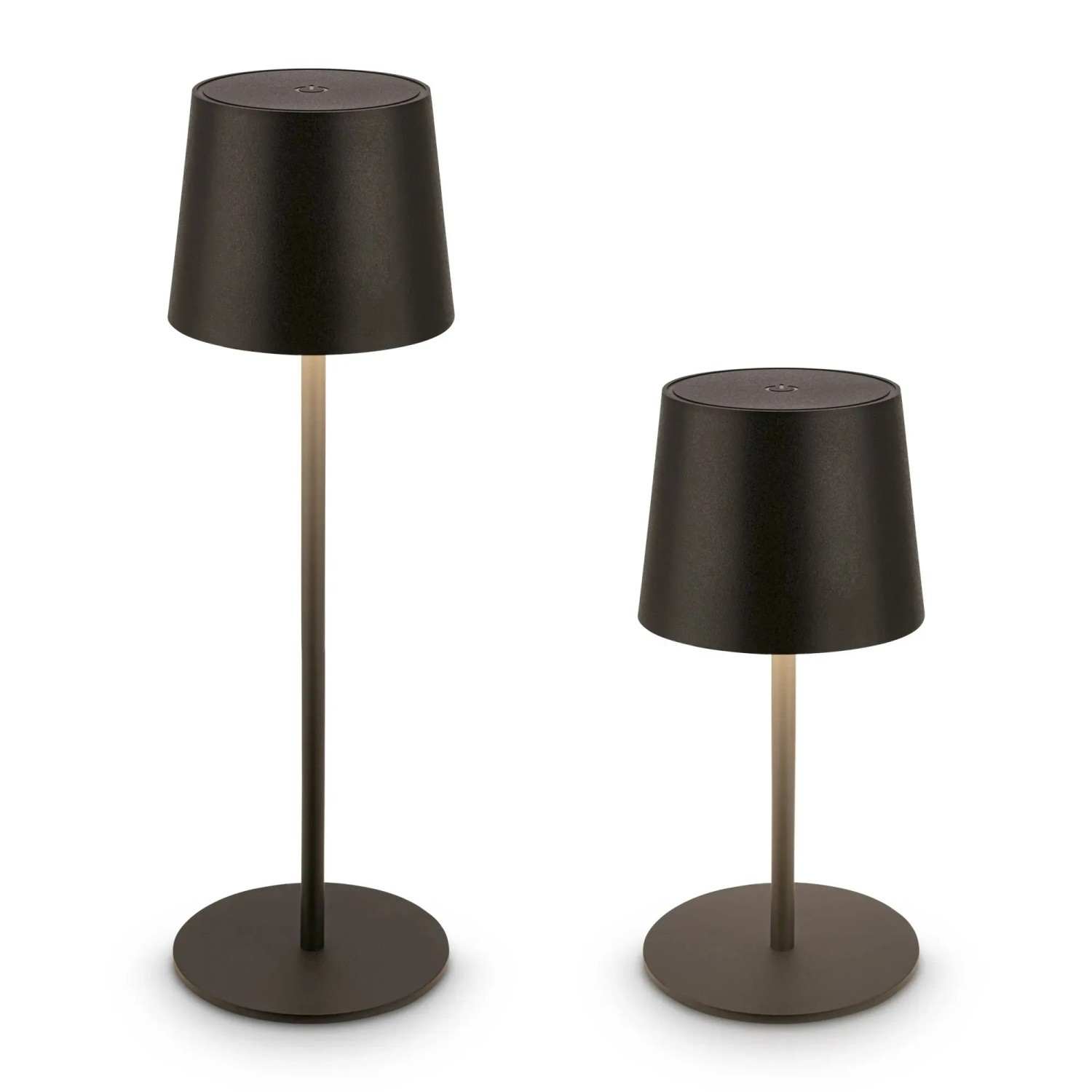 E-shop BRILO Dobíjacia LED stolná lampa Bota, 2,6W, 120 lm, IP44, čierna, pr.11 x 33 cm