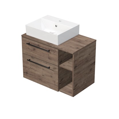 INTEDOOR Skriňa+umývadlo BEE, úchyt čierny, š.80cm, regál vpravo, dub Wellington