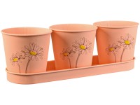 Súprava zinkového kvetináča na bylinky, kvetinová potlač, lososová, 4-dielna