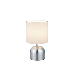 t.b.t. Nočná lampa so striebornou základňou a bielym látkovým tienidlom.