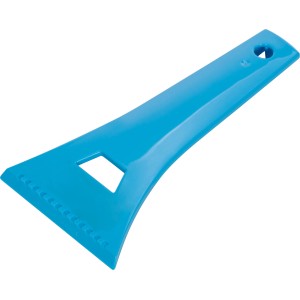 Modrá škrabka na ľad Trend z plastu s ergonomickou rukoväťou a otvorom na zavesenie.