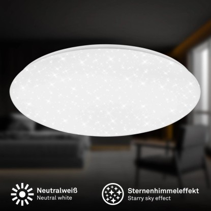 Okrúhle biele LED stropné svietidlo Brilo Verb s trblietavým efektom hviezdnej oblohy. Moderné LED osvetlenie.