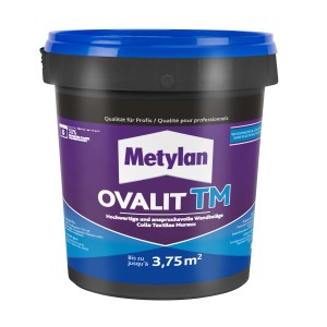 Dóza prísady do lepidla Metylan Ovalit TM, vhodné pre štruktúrované a vinylové tapety.