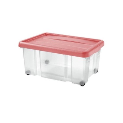 Tontarelli Úložný box s vekom PUZZLE transparentný/červený 43 l