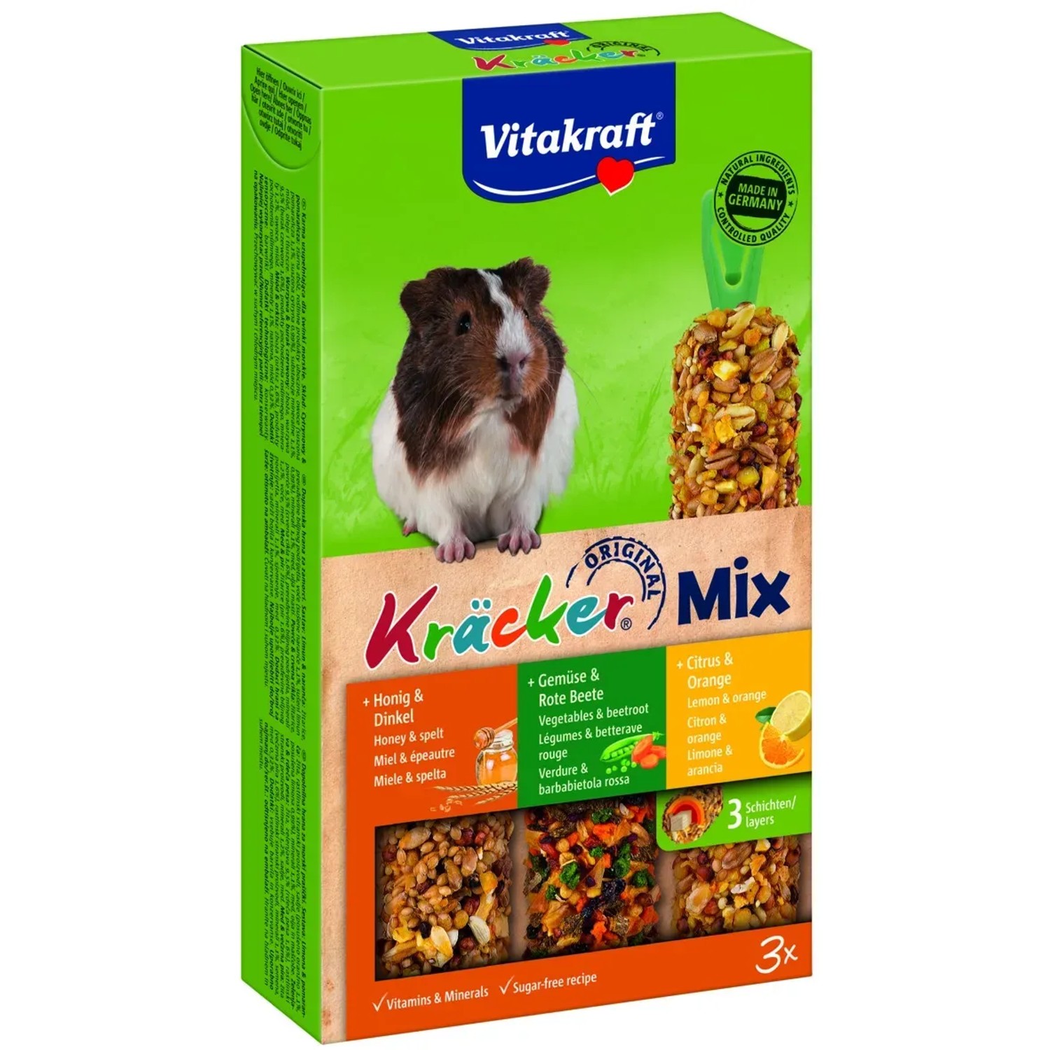 E-shop Vitakraft Doplnkové krmivo pre morčatá Kräcker Mix 3 ks (zelenina, med, citrus)