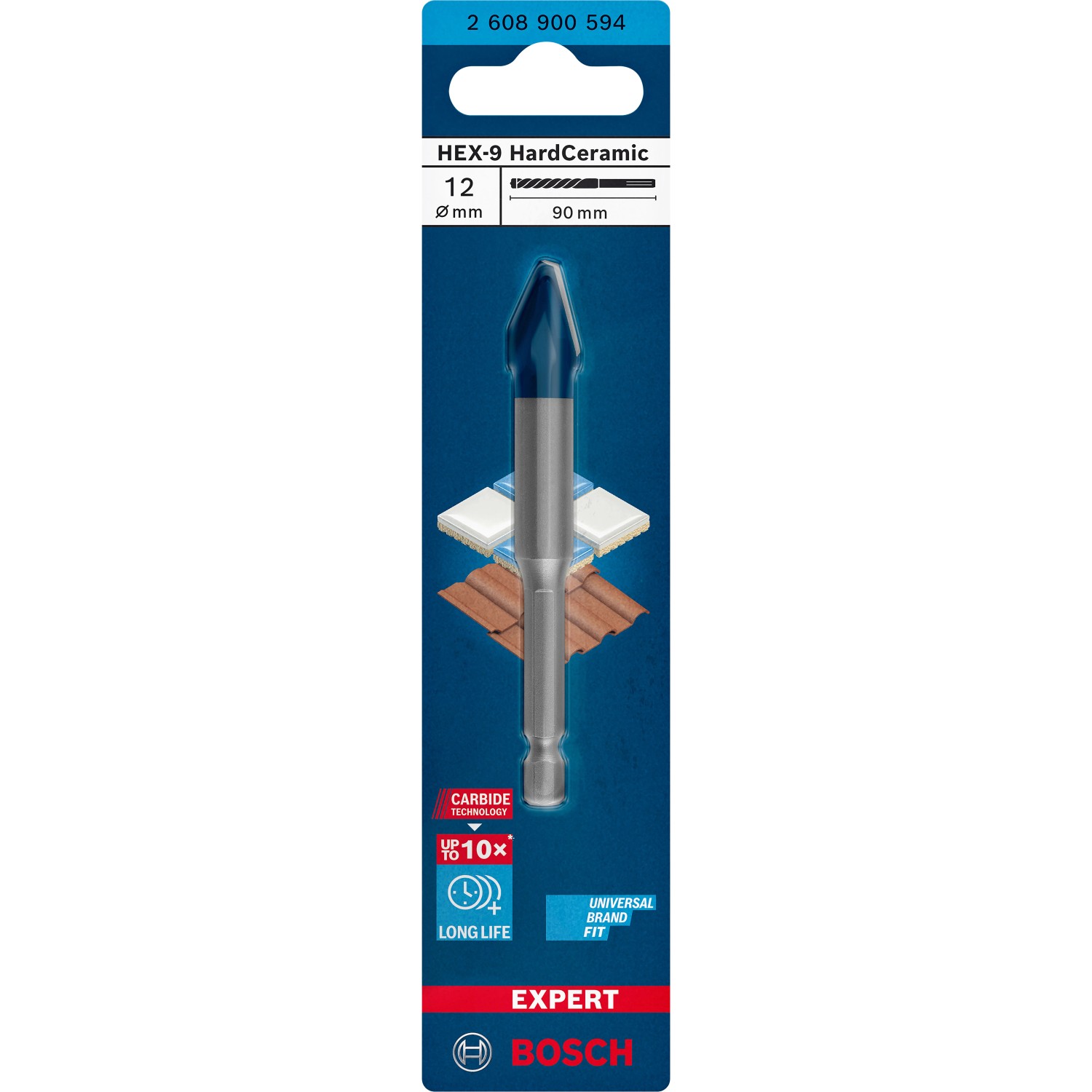 E-shop Bosch Vrták do tvrdých dlaždíc Expert HEX-9 HardCeramic, pr. 12 x 90 mm