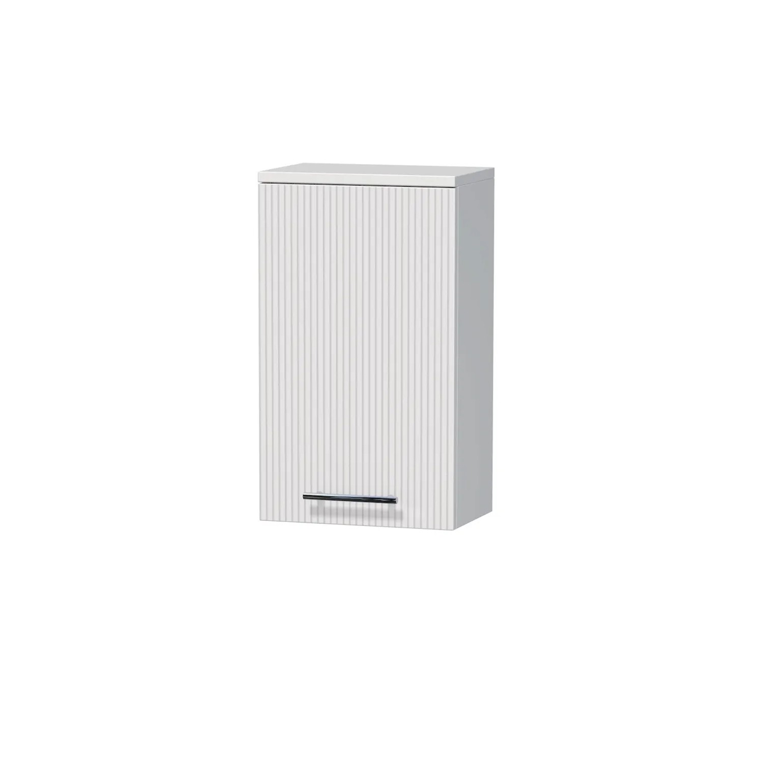 E-shop INTEDOOR Horná závesná skriňa BEE ľavá, úchyt chróm, š. 35 cm, biela 3D pruhy