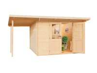 Maone Drevený záhradný domček Michal 4 s prístreškom a podlahou, 444 x 298cm