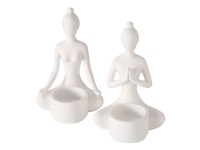 Boltze Svietnik na čajovú sviečku jogínka Yoga, biela, rôzne druhy, 15 cm, 1 ks
