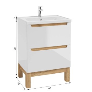 Defra Umývadlová skrinka SPACE SYSTEM D60 2Z, biely lesk/zlatý dub, 60x60x45 cm
