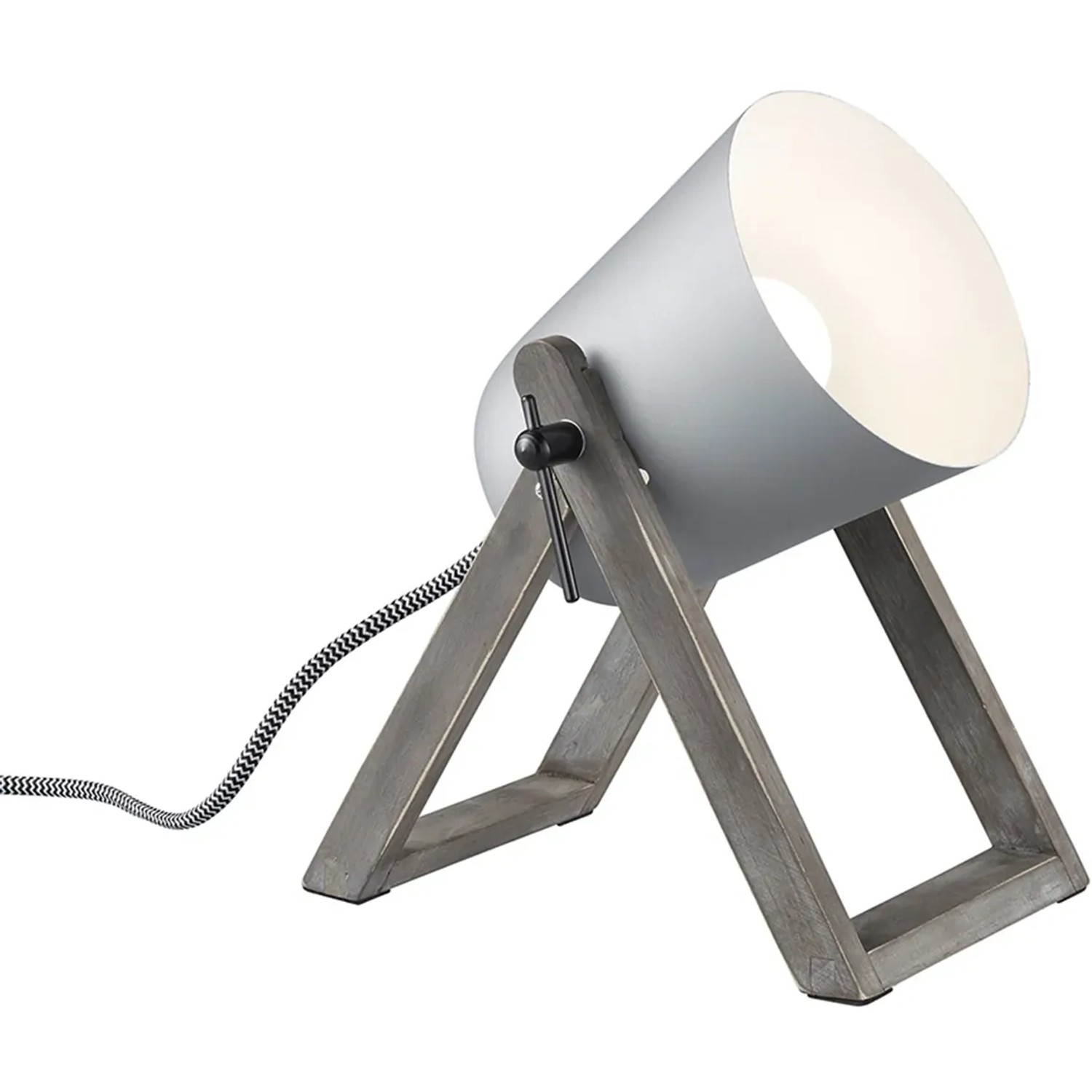 E-shop Reality Stolná lampa Marc, kov a drevo, sivá, 19,5 x 12,5 x 21 cm