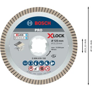 Diamantový rezný kotúč Bosch X-Lock 125 mm pre uhlové brúsky. Čisté rezy do keramiky, porcelánu, kameniny.