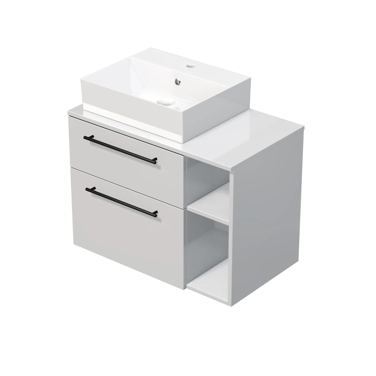 E-shop INTEDOOR Kúpeľ.skriňa+umývadlo BEE, úchyt čierny, 80cm, regál vpravo, biela lesk