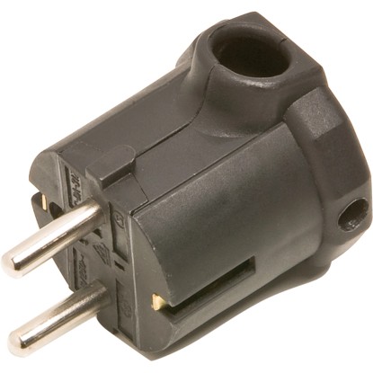 Plochá zástrčka s ochranným kontaktom s bočnou priechodkou čierna