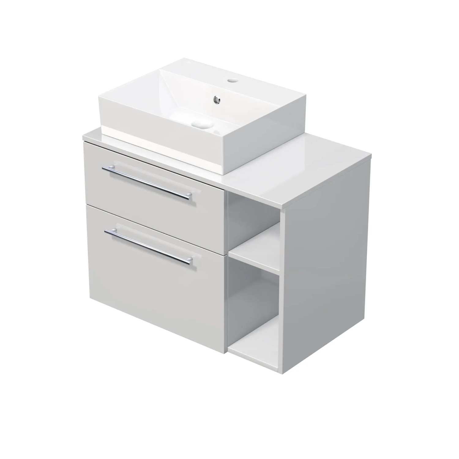 E-shop INTEDOOR Kúpeľ.skriňa+umývadlo BEE, úchyt chróm, 80cm, regál vpravo, biela lesk