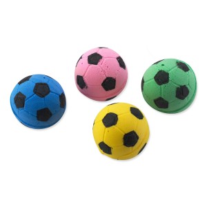 Farebné hračky pre mačky t.b.t. v tvare futbalovej lopty (modrá, ružová, zelená, žltá).