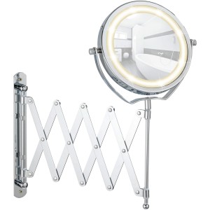 Výsuvné LED zrkadlo na stenu Wenko Brolo, kozmetické zrkadlo s chrómovým povrchom a flexibilným ramenom.