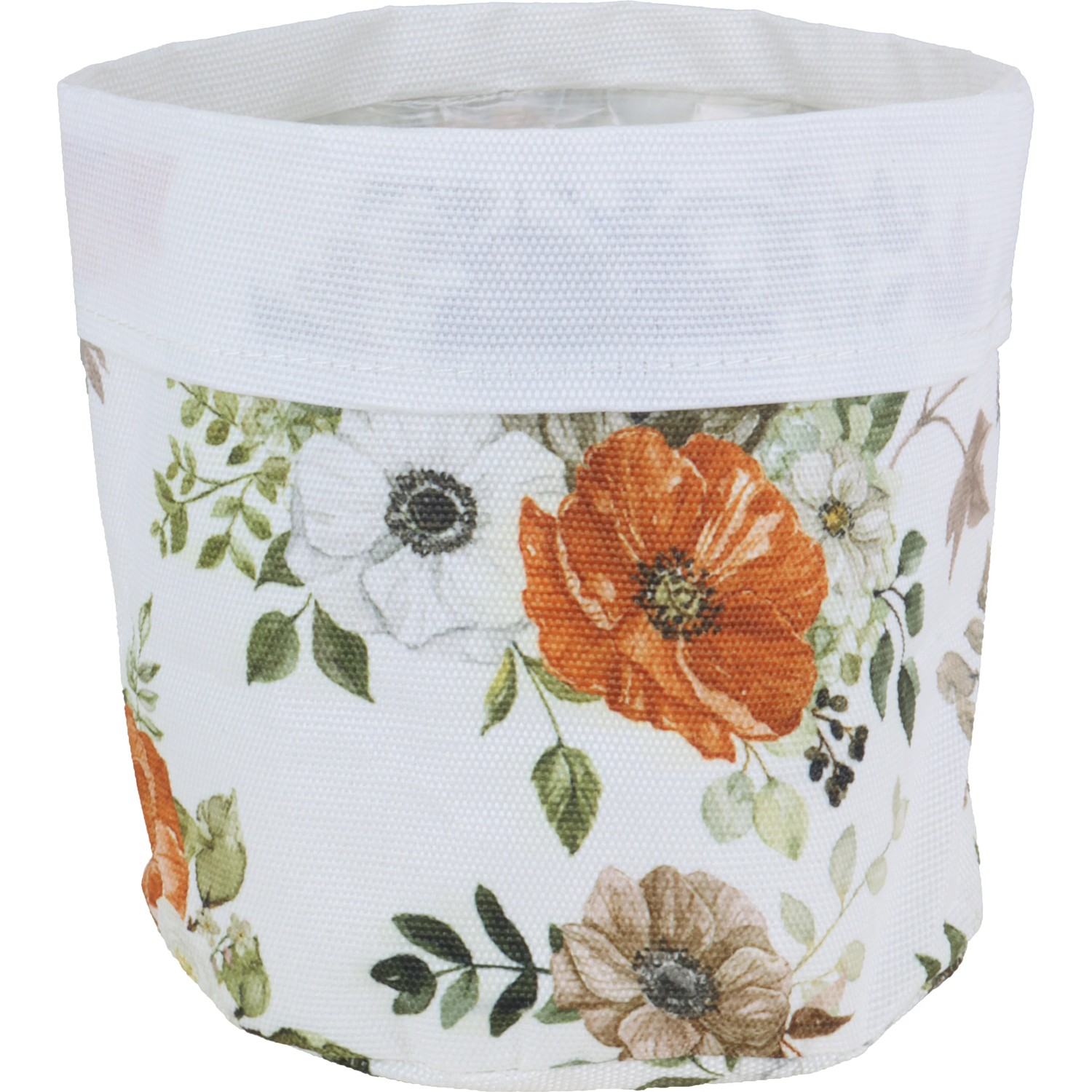 E-shop A.H.G Kvetináč Flora s PE vložkou so vzorom kvetín biely pr. 13 x 13 cm