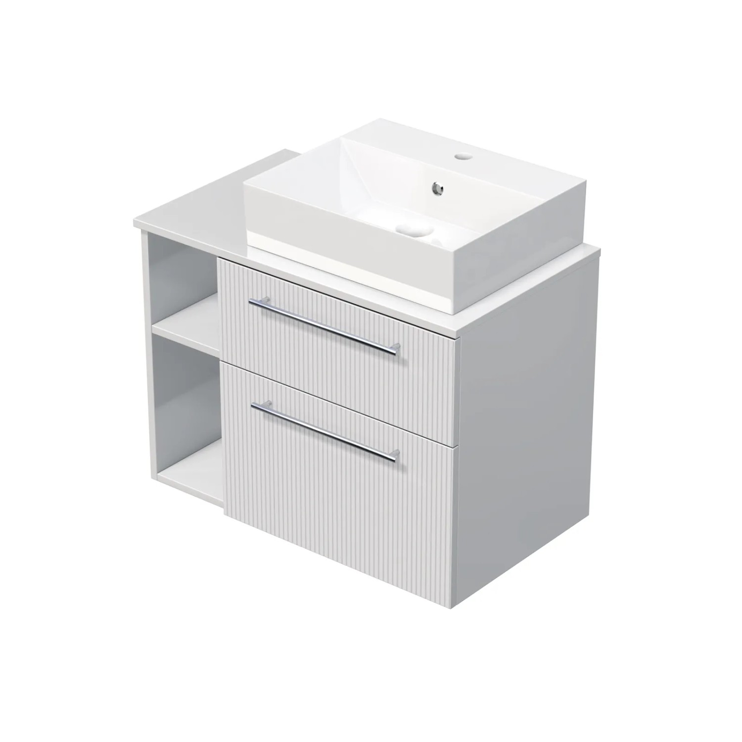 E-shop INTEDOOR Skriňa+umývadlo BEE, úchyt chróm, š. 80 cm, regál vľavo, biela 3D pruhy