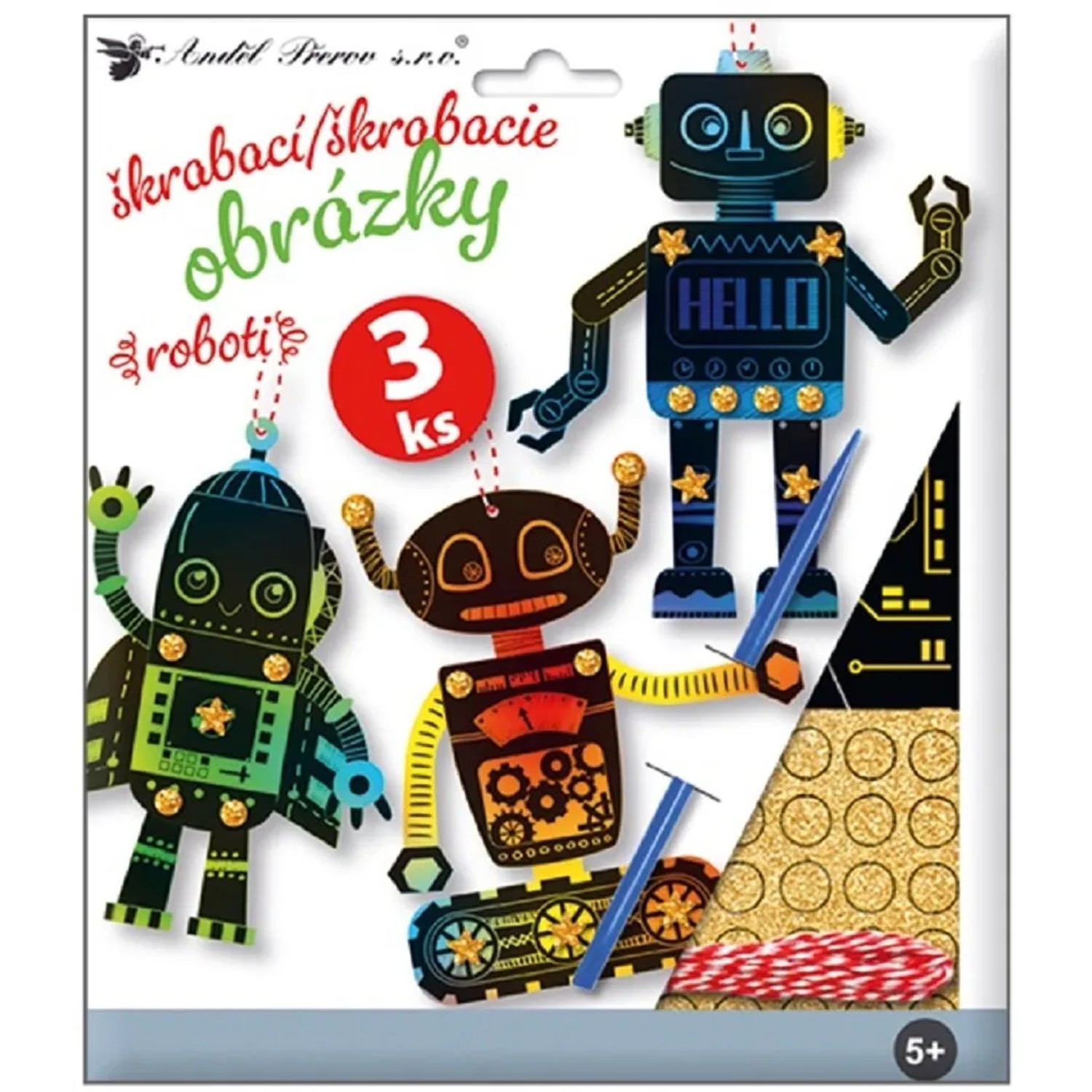 E-shop Anděl Přerov Súprava škrabacích obrázkov s prísluš., Roboti, 19 x 22 cm