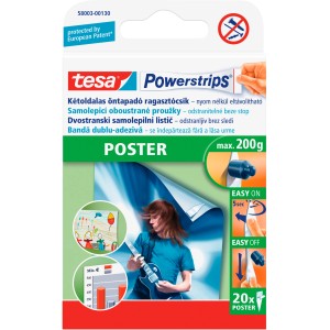 Tesa Powerstrips Poster, 20 kusov, pre jednoduché a bezozvyškové upevnenie plagátov do 200g.