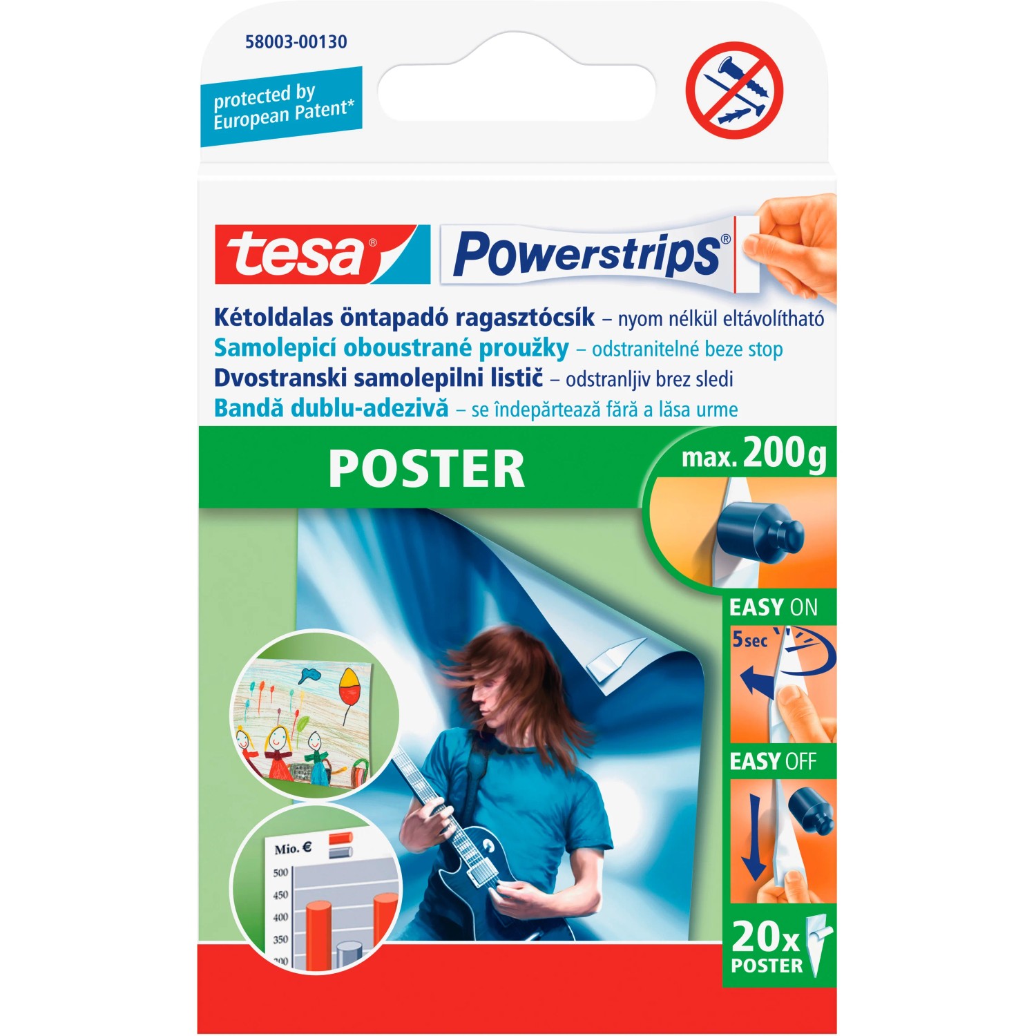 E-shop tesa Lepiace prúžky na plagáty Powerstrips Poster, 20 ks