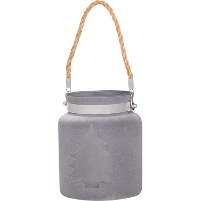 Sklenený svietnik s jutovým držadlom sivý 17 x 14 cm